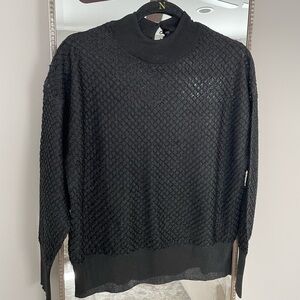 Mango Metallic Fishnet Mock Neck Top
